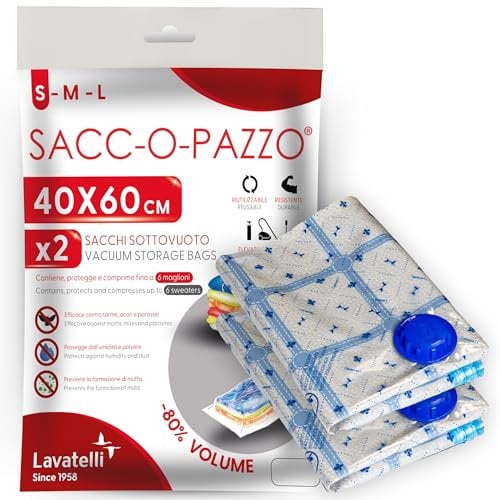 Lavatelli Sacchetti Sottovuoto da Viaggio Zaino Ryanair, 40x60 cm | Set 2 Buste per Vestiti, Trolley, Bagaglio a Mano 40x20x25 | Sacchi Salvaspazio vestiti e piumoni