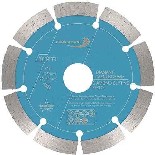 PRODIAMANT Diamant-Trennscheibe Beton 125 mm x 22,2 mm Diamantscheibe B14 125mm passend Winkelschleifer, universelle Bindung für Beton Baustoffe Stein und Ziegel