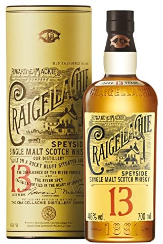 Craigellachie 13 Años Speyside Scotch Single Malt Whisky, 46 % vol., 700 ml, con estuche de regalo, Whisky terminado en barricas de jerez y bourbon, 70 cl