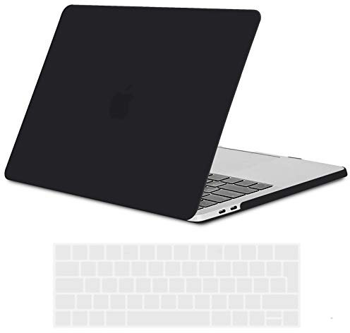TECOOL Cover compatibile con MacBook Pro 15 Pollici 2019 2018 2017 2016 (A1990 A1707) con Touch Bar, Custodia Rigida Protettiva Sottile in Plastica e Copritastiera UE, Nero