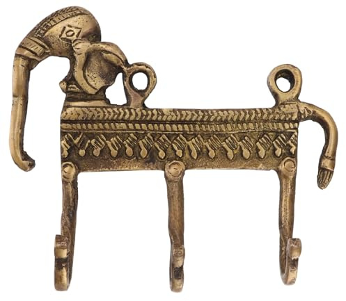 Filigran verzierter Messing Wandhaken, Schlüsselhalter, Elefant / Messing | Handgefertigter Wandhaken aus Messing, Gewicht ca. 250 g, elegantes Design, perfekt für Flur oder Eingangsbereich.
