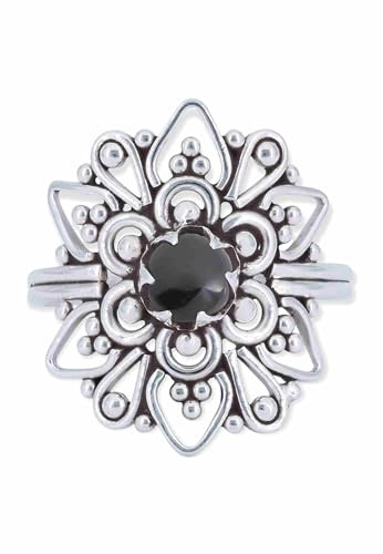 mantraroma Onyx Silberring Damen 925 – Cabochon Edelstein Ring, Vintage Design Statement Schmuck