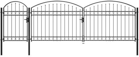 vidaXL Gartentor mit Gewölbter Spitze Metalltor Hoftor Zauntor Gartenpforte Gartentür Zauntür Tor Einfahrtstor Hoftür Stahl 1,75x5m Schwarz