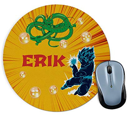 LolaPix Tapis de Souris personnalisé avec nom. Cadeaux personnalisés pour Les Fans. Divers modèles 20x20cm Ronde. Dragon Ball