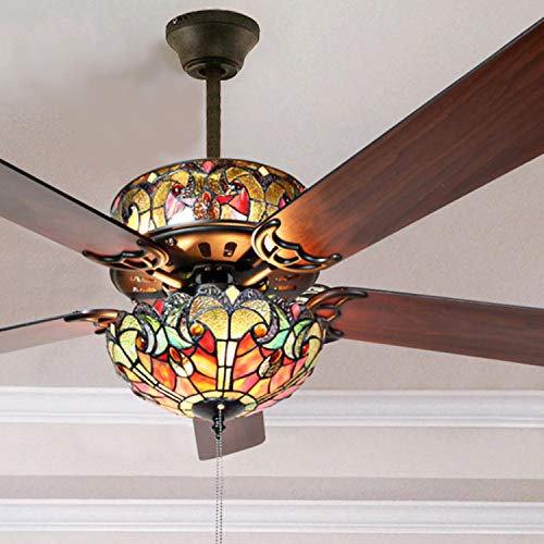 River of Goods Tiffany Style 52 Inch Width Stained Glass Halston LED Ceiling Fan, Spice