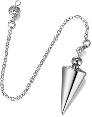 PESOENTH Pendel aus Kupfer, Metall, für Divination / Divination / Dower / Reiki-Heilung, mit Spiralspitze, Meditation, Yoga, Balance-Anhänger Silber (Solid Cone)