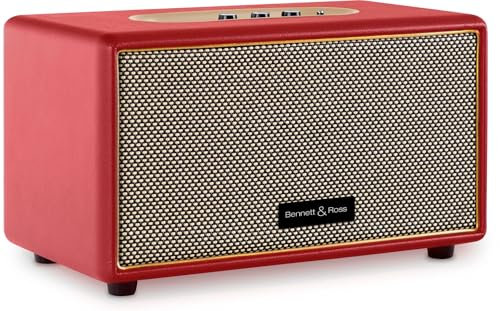 Bennett & Ross BB-860RD Blackmore - Retro Bluetooth Lautsprecher in Lederoptik - 60W Stereo Speaker mit Bass - USB-Anschluss - kabelgebundene Vintage Box - 3,5mm Klinke Aux-Anschluss - Rot