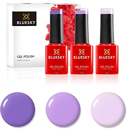 BLUESKY Gel Polish, Gel Nagellack Set, Luscious Lilacs. Satin Sheets Nd01, Lavender Neon23, Lilac Longing 80548. 3 x 5 ml Lila