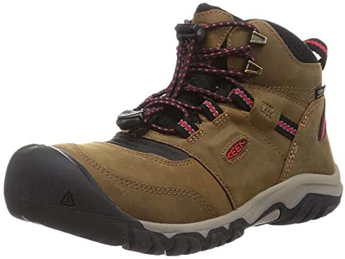 KEEN Unisex-Kinder Ridge Flex Mid wasserdichte Wanderstiefel, Bison-Roter Teppich, 34 EU
