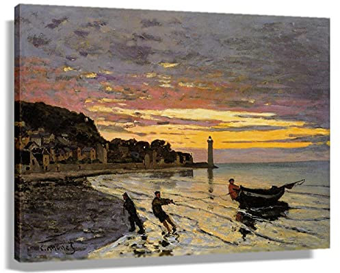 Claude Monet – Juego de carteles de pared con diseño de barco en Ashore, Honfleur para decoración de pared para dormitorios, lienzo para baño, imagen decorativa (90 x 60 cm), sin marco