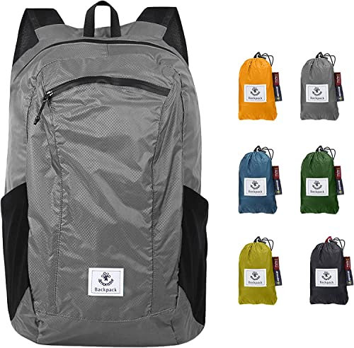 4Monster Faltbarer Rucksack Ultra Leicht, Unisex Tagesrucksack Outdoor, Wasserdichter Wanderrucksack für Camping Wandern Reisen Sport Klettern Radfahren (Grau, 24L)
