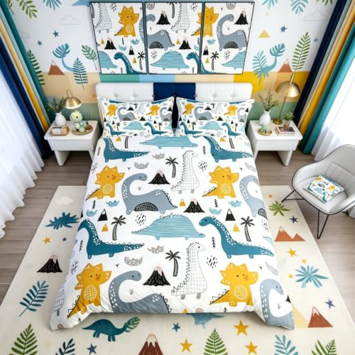 Homemissing - Set di biancheria da letto con dinosauri e animali della giungla, copripiumino con simpatici cartoni animati per bambini e bambine, 2 pezzi, per letto singolo