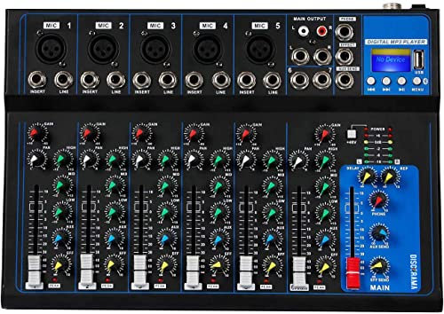 DISCORAMA® - MIXER 7 CANALI USB MICROFONO DIGITALE CONSOLE MIXER AUDIO 48V PHANTOM POWER AMPLIFICATORE MIXER AUDIO PROFESSIONALE PER KARAOKE CON BLUETOOTH