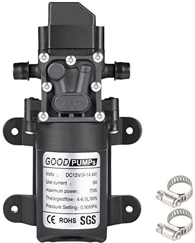 VeYocilk DC 12V Water Pump,1GPM 4L/Min 131Psi Self Priming Diaphragm Pump with Pressure Switch and 2 Hose Clamps for Water Tap,Campervan,Kitchen,Bathroom,Water Tank