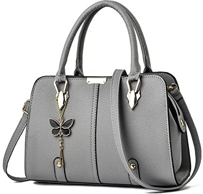 FANDARE Damen Handtasche Tote Beutel PU-Leder Umhängetaschen Schultertasche Wasserdicht Henkeltaschen für Reisen Einkaufen Arbeiten Grau