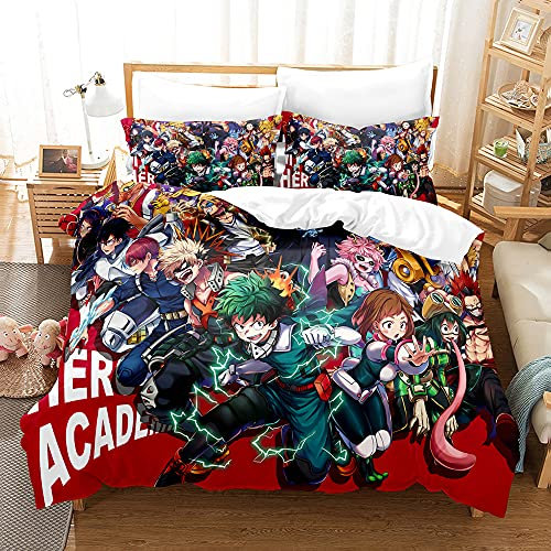 My Hero Academia Midoriya Izuku/OCHACO URARAKA Anime Bettwäsche-Sets Cartoon 3D-gedrucktes Polyestergewebe 1 Bettbezug + 1/2 Kissenbezüge (keine Bettdecke)
