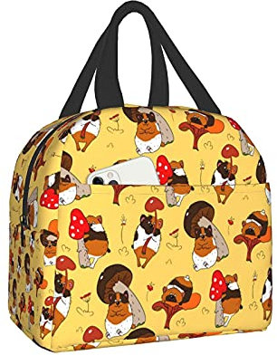 AOOEDM Porcellini d'India e funghi Kawaii Pranzo al sacco per donna Uomo Bambini Pranzo al sacco Contenitore per pranzo isolato Tote Bag per ufficio Lavoro Scuola Picnic Spiaggia