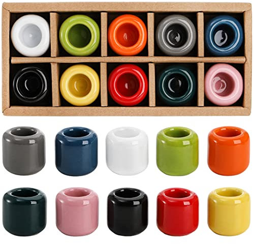 Cedilis 10pcs Ceramic Candle Holder, 1.7 cm Hole Mini Candle Holder, Assorted Color Ritual Spell Candle Holder, Perfect for Spells, Altar