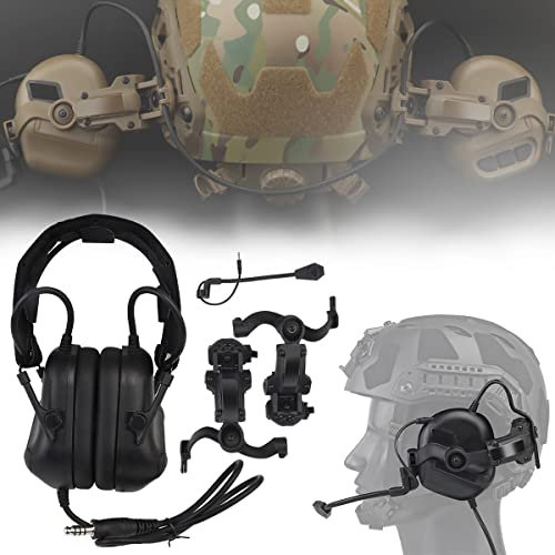 WLXW Cuffie Tattiche con Rotazione Multi-Angolo (Montate sulla Testa E sul Casco), Cuffie Softair Militari con Cancellazione del Rumore con Adattatore per Guida Tattica per Casco,Black g
