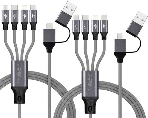 Callstel AllInOne Ladekabel: 2er-Set 8in1-Lade- & Datenkabel USB-C/A zu C/Micro-USB/Lightning, 2 m (Multi Ladekabel iPhone, Aufladekabel Huawei, Kopfhörer Adapter)