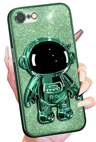 Buleens Astronaut Glitter Phone Case for iPhone 6s/6 with Spaceman Stand, Cute Electroplated Sparkly Space Phone Cover for iPhone 6/6s Green
