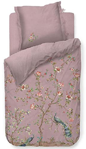 Pip Studio Bettwäsche Okinawa Lila Pfau Blüten Bäume Sträucher Vögel Wendeoptik Baumwolle, Größe:135 cm x 200 cm