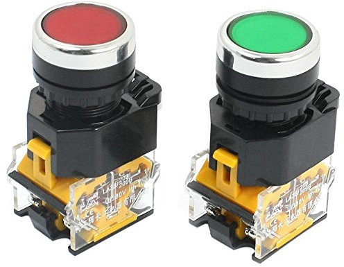 Augnongly - Interruptor de botón pulsador momentáneo, 22 mm, 10 A, 380 V, DPST, color rojo y verde