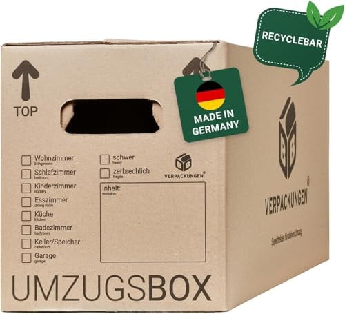BB-Verpackungen 120x Umzugskartons UMZUGSBOX 632 x 288 x 330 mm 2-wellig (120 Stück) | 100% recycelte Pappe, doppelter Schmetterlingsboden und 3-fache Griffverstärkung