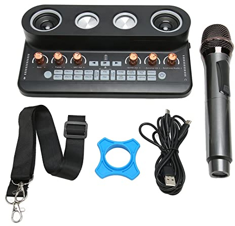 Kit de Carte Son, Réduction du Bruit Tout en Un Super Bass Surround Sound 8 Effets Sonores en Direct Podcast Equipment Bundle Puce de Traitement DSP Numérique pour l'enregistrement (Noir)