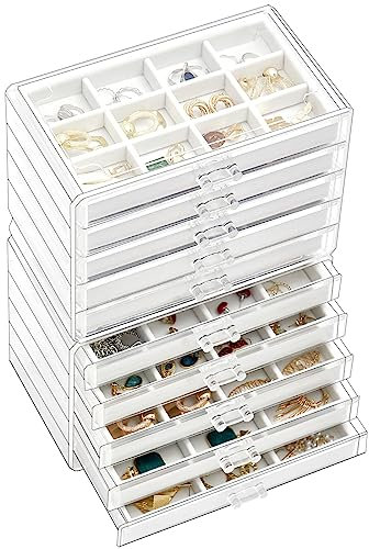 ProCase Organizer per gioielli in acrilico, trasparente per gioielli, con 10 cassetti, orecchini, collane, anelli, organizer per la casa -Bianco caldo