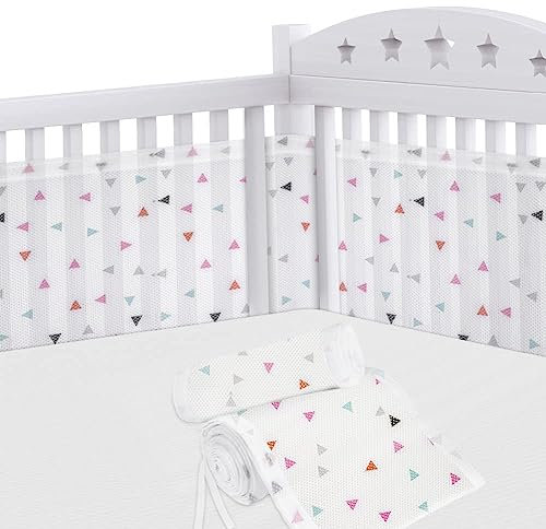 Aolso Protector de Cuna,Parachoques de Cuna para Bebés,Malla para Cuna para Bebé,Protector de Cuna Adecuado,Cuna de protección de Cuna Cubierta,Cuna de Bebé de Malla Transpirable(Triángulo)