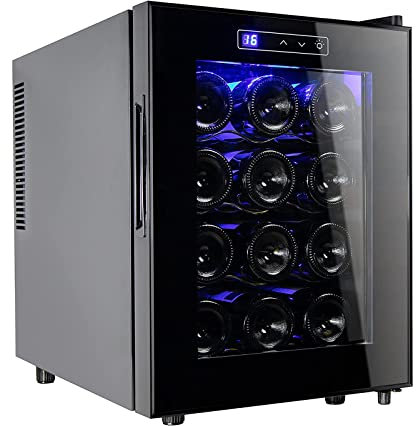 Refroidisseur à vin 12 bouteilles noir compact mini réfrigérateur à vin avec contrôle numérique de la température fonctionnement silencieux cave à vin autoportante pour cuisine maison bar appartement