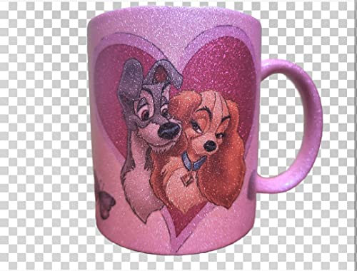 11oz Printed Coffee Mug, Pink Glitter Color Lady&Tramp Heart