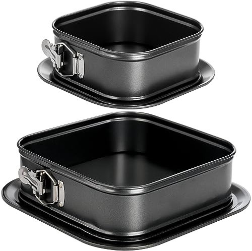SOUJOY Lot de 2 moules à gâteau carrés antiadhésifs avec fond amovible Noir, moules à pâtisserie