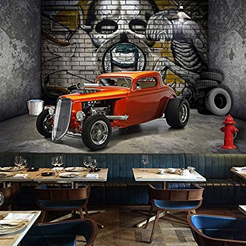 Papier Peint Panoramique Voiture Squelette Vintage En Briques Papier Peint Intissé 3D Tapisserie Poster Decoration Murale Chambre Salon