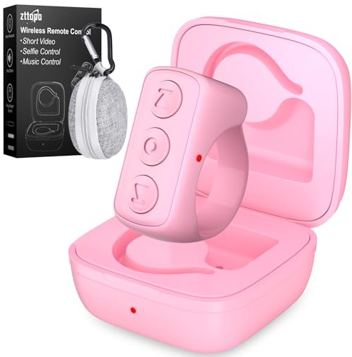 TikTok Remote Control Ring Finger Scroller Remote TikTok Scrolling Ring TikTok Bluetooth Remote Control, Kindle APP Page Turner, Camera Photo Clicker for iPhone, iPad, Android with Carrying Case, Pink