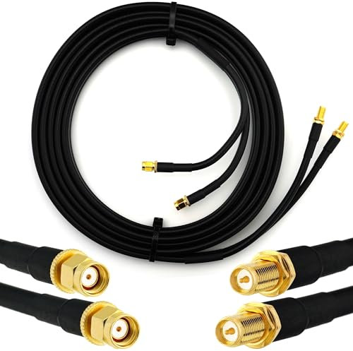 RANGEFUL 10m RP-SMA Male to RP-SMA Female Twin Coaxial Cable – HF-240 (LMR240 equivalent) Bare Copper Low Loss Double Extension Coax – WiFi/Router/Antenna/Wireless/RF/Radio