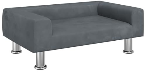 vidaXL Lit pour Chien, Canapé pour Animaux de Compagnie avec Cadre en Bois, Panier pour Chiots Maison Intérieur, Gris Foncé 70x45x26,5 cm Velours