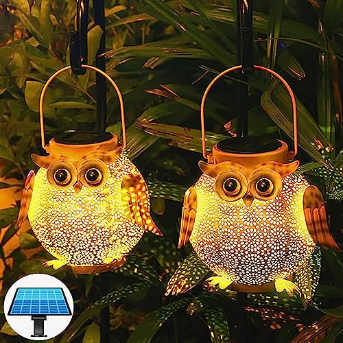2 Stück Solarleuchten Garten im Freien LED Solar Laterne Hängend Outdoor IP44 Wasserdicht Solarlampen für Außen Eulenlaterne Gartendeko für Draußen Balkon Terrasse Weg Rasen Gehweg Hof Nachtlampe