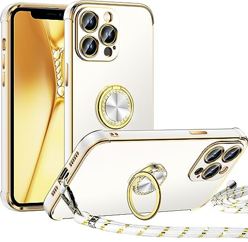 Miss Arts für iPhone 12 Pro Hülle mit Band, Ring Ständer Handykette Handyhülle Frauen Mädchen Dünn Stoßfeste Schutzhülle für iPhone 12 Pro Case Weiß