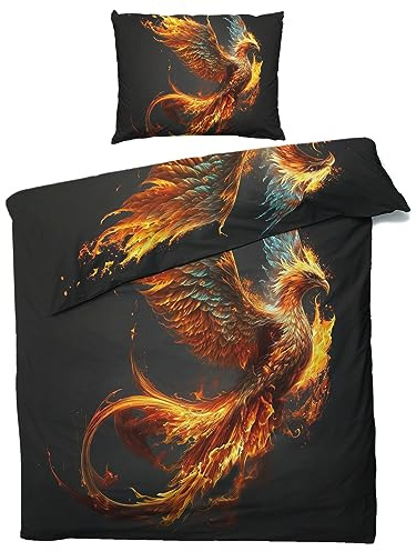 MOBEITI Phönix Bettwäsche 135x200, Fantasy Wendebettwäsche, Weiche Kuschelige Mikrofaser Bettbezug Set 2teilig, 1 Kissenbezug 80x80, mit Reißverschluss
