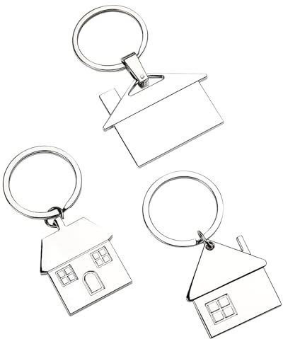 MEISH 3 Pieces Home Keychain Metal Chrome House Shaped Keyring for Couple Friend Family Housewarming Celebration Gifts