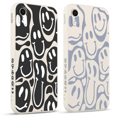 Pnakqil 2 Piezas Funda para Apple iPhone XR 6.1,Funny Cute Sonrisa Grimace Cara Sonriente Fundas Estética TPU Ultrafina Proteger Caso con Cámara Suave Carcasa Silicona Protección Cover