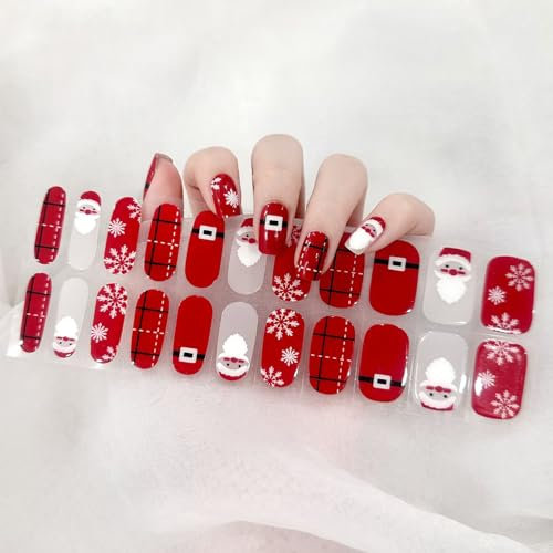 Semi Cured Gel Nail Wraps, 22 Pcs Gel Nail Polish Strips for Salon-Quality Manicure Set Nail Wraps Soft Self-Adhesive Gel Nail Stickers (UV/LED Lamp Required) (89-Christimas)