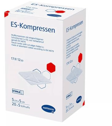 Hartmann ES-Kompressen 5 x 5 cm, 12-fach, steril - 20 x 5 Stück | Packung (20 Stück)