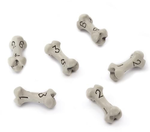 D6 Dice Set - Set of Six 6 Sided Dice - Skull & Bone Themed RPG Dice. Cool & Unique Gift for Dungeons & Dragons (DND), Warhammer, D&D, Pathfinder, D and D. (Cleaned Bone White)