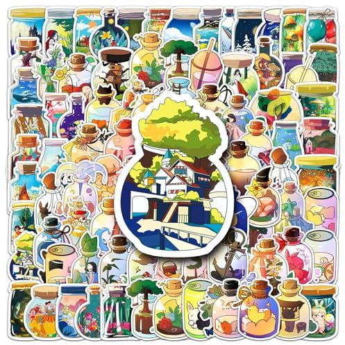 Welt in einer Flasche Stickers Vintage Aufkleber 100 Stück Skateboard Graffiti Aufkleber Motorräder Fahrrad Snowboard Gepäck Laptop Auto Koffer für Kinder und Jugendliche Wasserdichte Vinyl Aufkleber