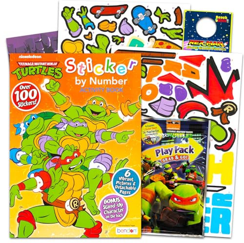 Teenage Mutant Ninja Turtles Sticker by Number Book Set – TMNT Activity Sticker Book Bundle with TMNT Sticker Mosaic Book Plus Play Pack, More | TMNT Activity Book for Kids
