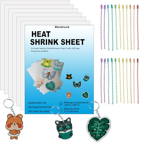 Bleidruck Kit de 50 feuilles de plastique rétractable comprenant 30 feuilles de plastique rétractables de 20,3 x 14,5 cm avec 20 chaînes à billes pour loisirs créatifs