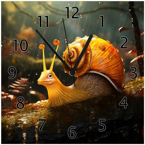 Wallario Design-Wanduhr Schnecke auf AST aus Glas, Motiv-Uhr Größe 30 x 30 cm, Schwarze Zeiger